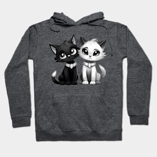 Cute Black and White Cartoon Kittens Hoodie